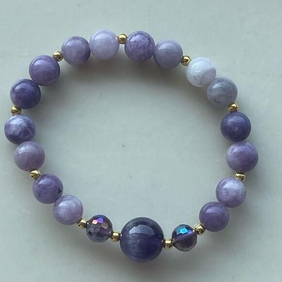 Lepidolite amethyst bracelet crystal stone stretch one bracelet new handmade - Picture 8 of 10